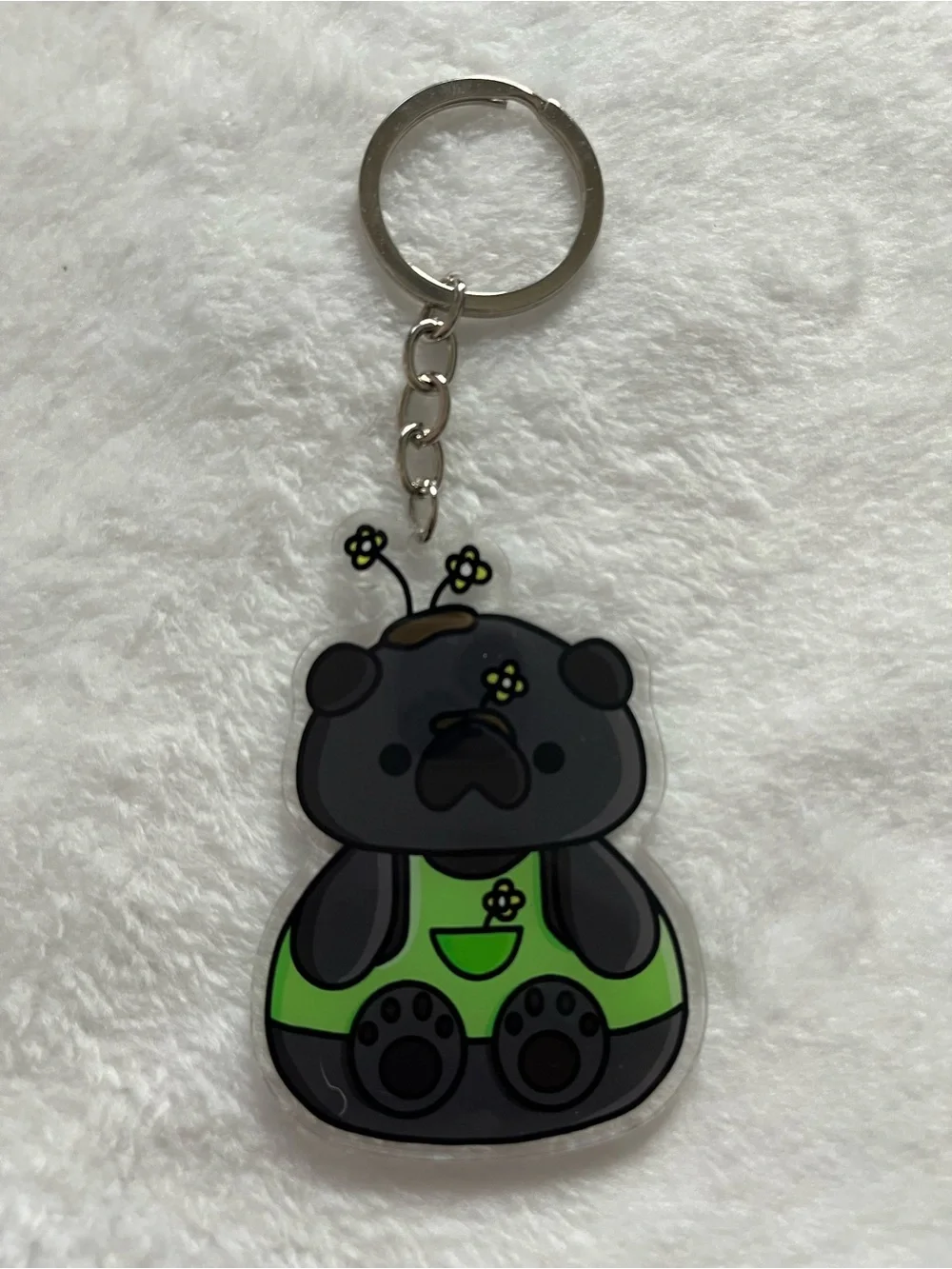 Pug Cute Black pug Keychain with Green Outfit